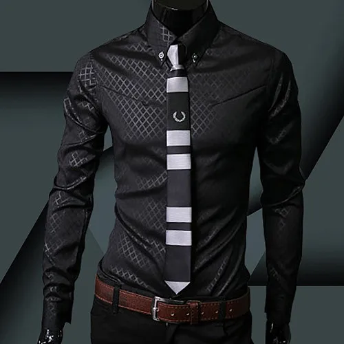 New Argyle luxury men's shirt Business Style Slim Soft Comfort Slim Fit Styles Long Sleeve Casual Dress Shirt Gift For Men