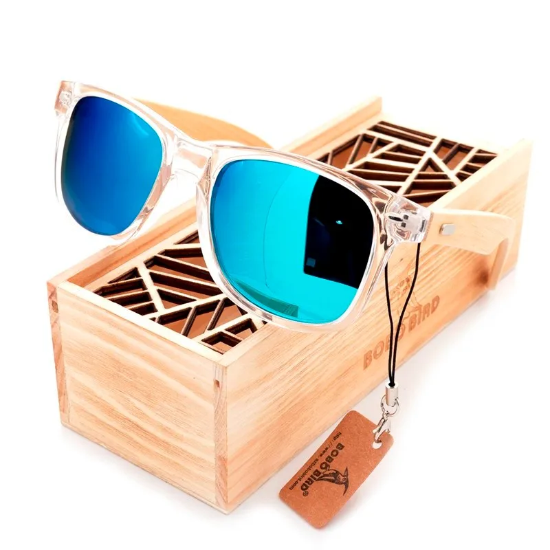BOBO BIRD очки с покрытием для мужчин и женщин Поляризованные бамбуковая подставка солнцезащитные очки с деревянные подарки коробка крутые пляжные очки - Цвет линз: CG008d-Blue Lens