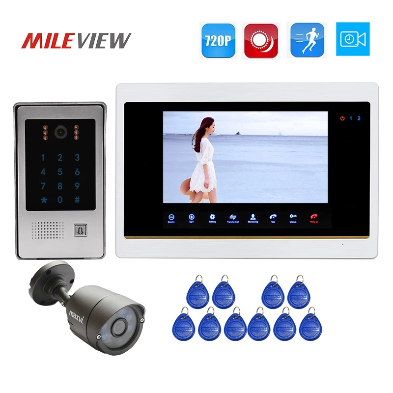 

Free Shipping 1.0MP 720P 7" Screen Video Door Phone Intercom Record Kit Code Keypad RFID Unlock Doorbell 1200TVL Security Camera