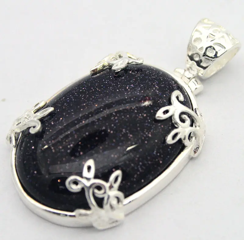 

Free Shipping Vintage 925 Sterling Silver Natural blue sandstone designed Pendant 35x20MM