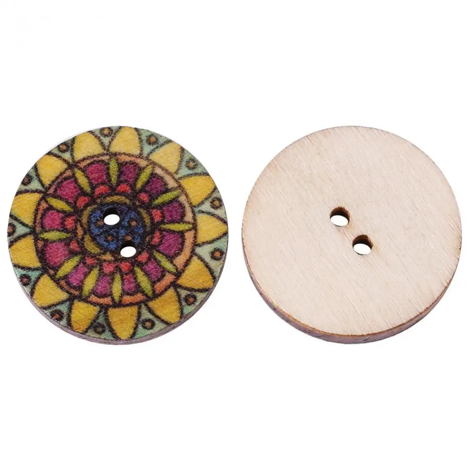 100 Pcs 혼합 패턴 빈티지 나무 단추 DIY 봉제 공예 장식 25mm