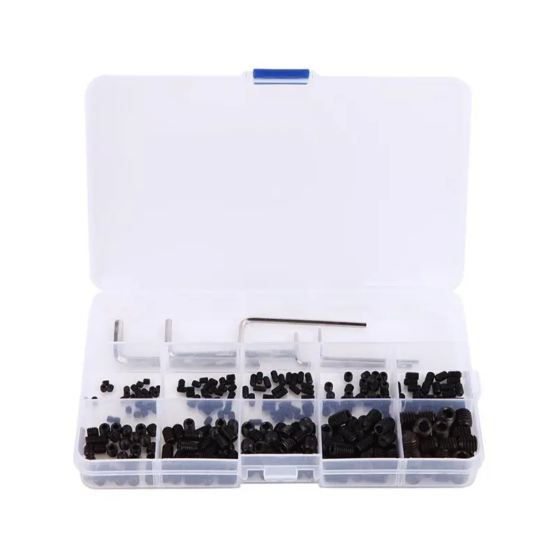 

300pcs M3 M4 M5 M6 M8 Hex Head Socket Hex Grub Screw Set Assortment Kit 12.9 Class Black Alloy Steel