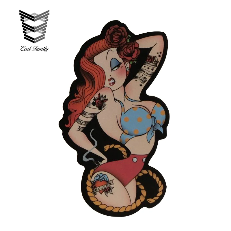 

EARLFAMILY 13cm X 7.3cm Tattoo Sexy Hottie Girl Princess Punk Style Skateboard Decal Vinyl Car Sticker Motor Auto Decor Graphics