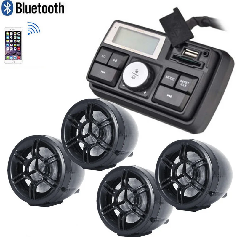 Водонепроницаемый мотоцикл Bluetooth аудио система стерео динамик MP3 радио USB Мотоцикл Охранная сигнализация