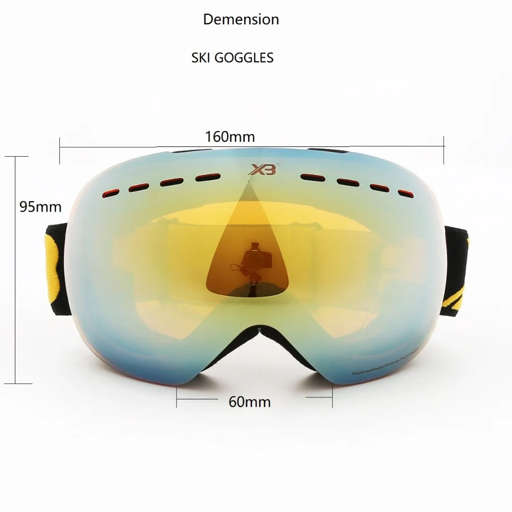 Anti-glare snow goggles, double lay big spherical ski glasses, attach reading glasses available (5)