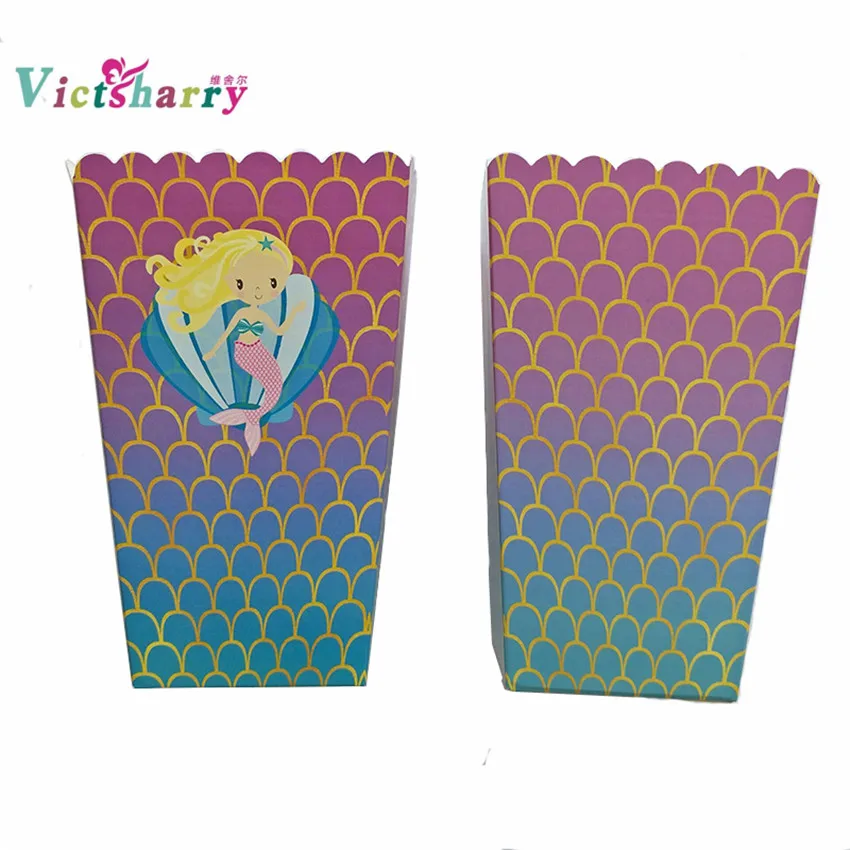 

12Pcs Mermaid Popcorn Box Gift Box Favor Accessory For Birthday Baby Shower Party Decoration Birthday Party Decorations Kids