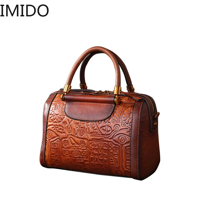 

IMIDO 2019 New Leather Custom Cowhide Solid Color Retro Lady Single Shoulder Oblique Span Handbag Women Leather Designer Famous