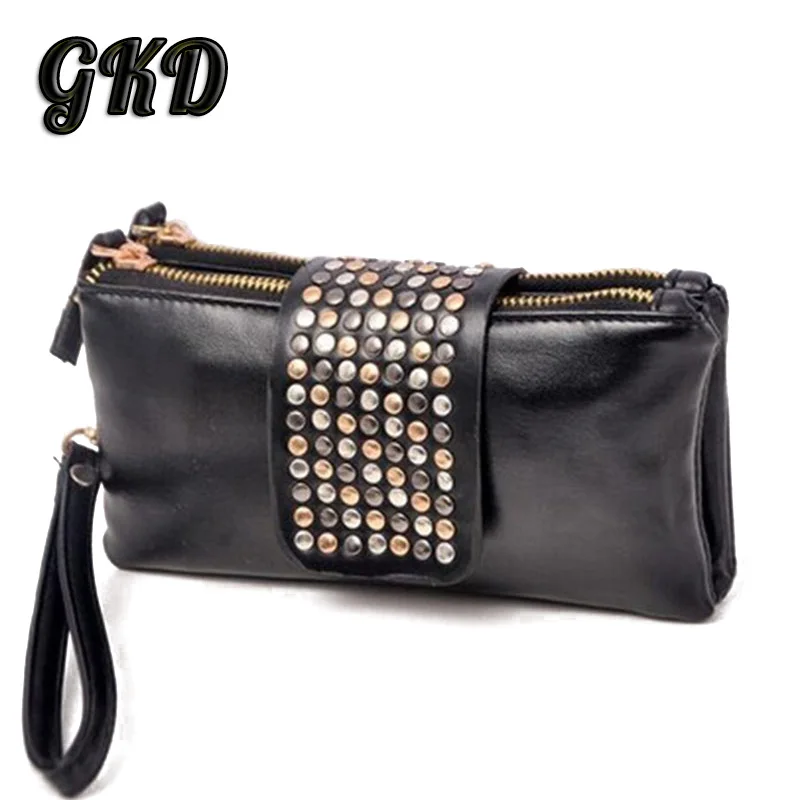  Hot Selling PU Leather Women's Bag Fashion Designer Rivet Bag Women Wallet Bag Fashion Women's Daily Clutches HS013 