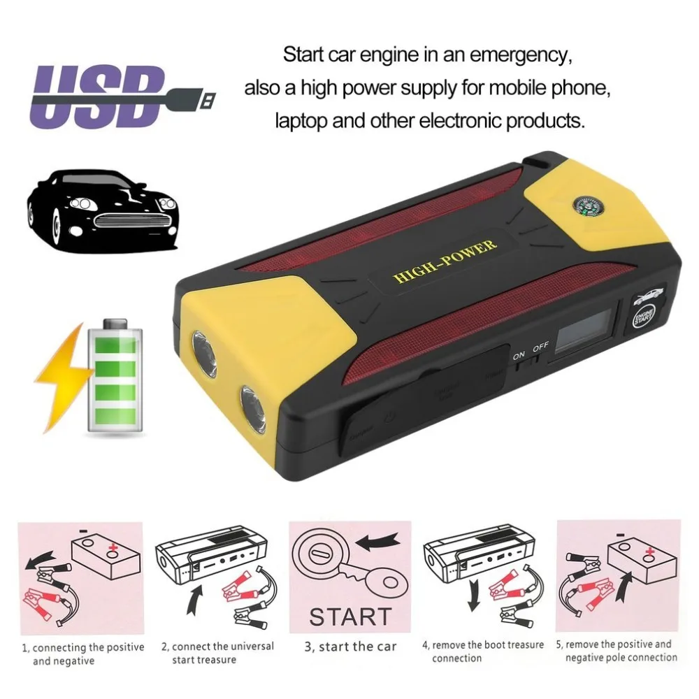 

Portable Emergency Battery Charger 4 USB LCD Display 82800mAh Booster Power Bank Durable Car Jump Starter Car Starting Device