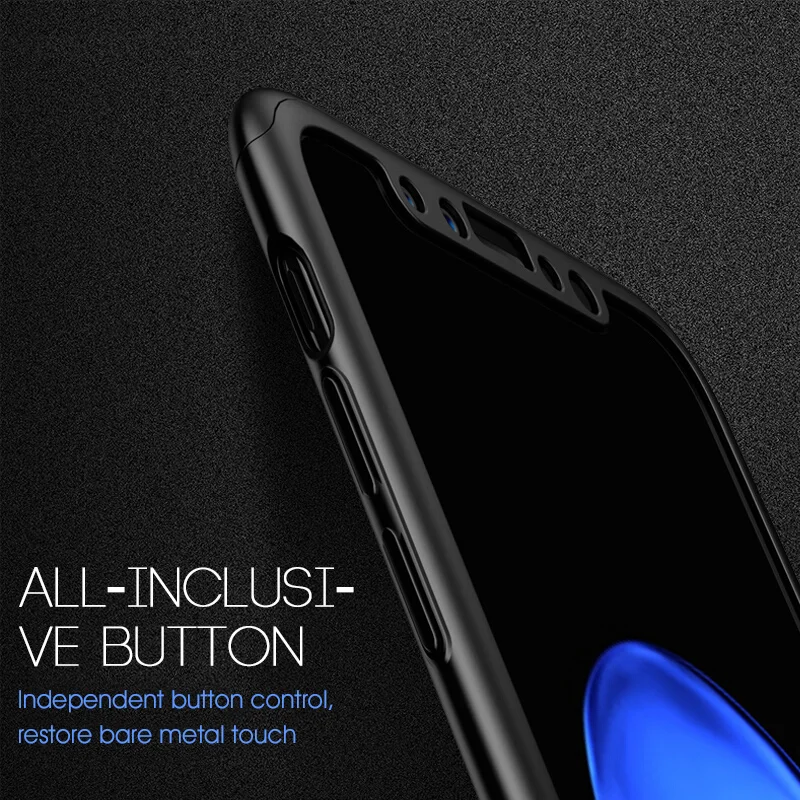 360 Degree Full Cover Phone Case For iPhone 7 8 Plus With Tempered Glass Cases Hard PC Case For iPhone 6 6S Plus 5 5S X XS MAX