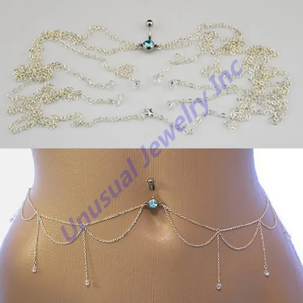 Unusual Silver Long Chain Belly Button Stainless Steel Chain Navel
