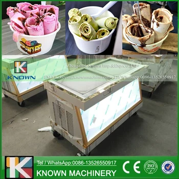 

2017 New Design! The 220V or 110V Double square ice pans of Thailand fried ice cream roll machine with Ad Light Box