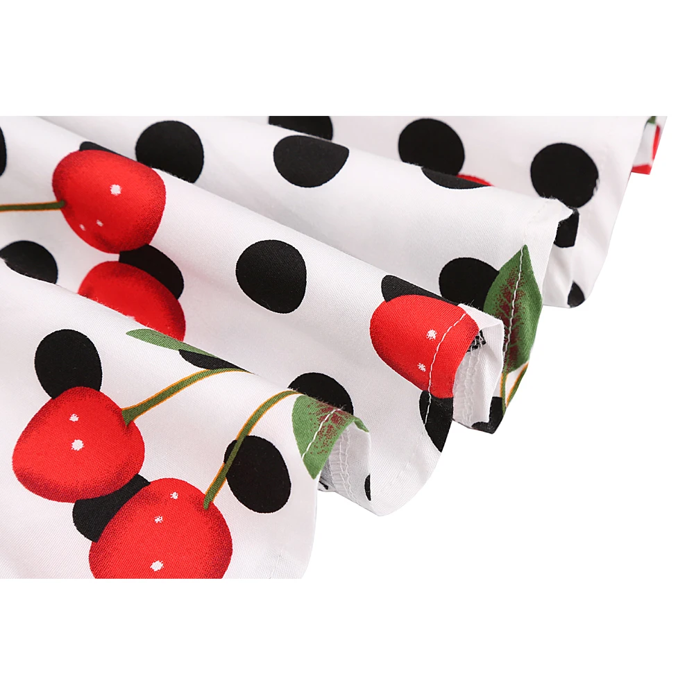 Polka Dots Women Cherry Skirts 2018 High Waist Midi Cotton Big Swing Women's Summer Pleated 50s 60s Audrey Hepburn Vintage Skirt Skirts