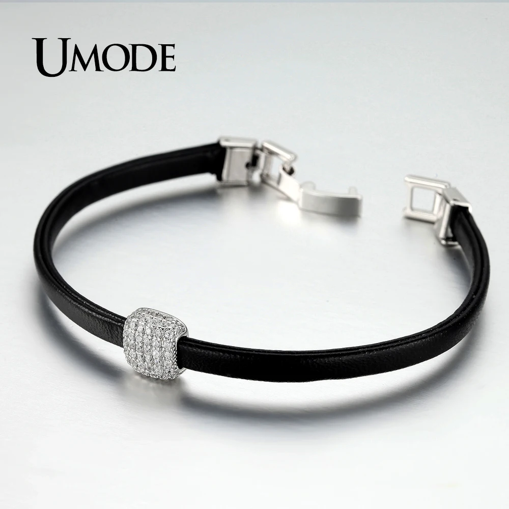 Женский кожаный браслет UMODE новый Шарм из белого золота с фианитами и бусинами