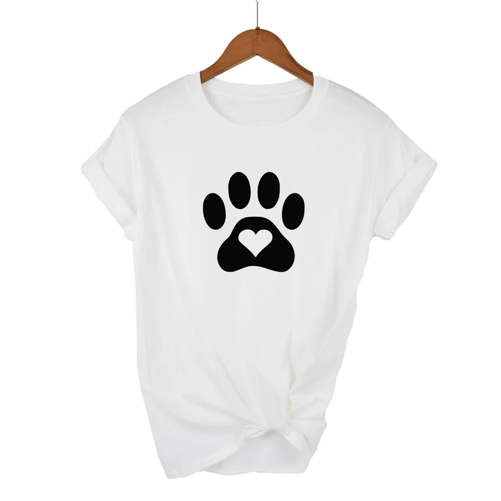 Новинка 2019 женская футболка с принтом love heart cat paw хлопковая Повседневная забавная