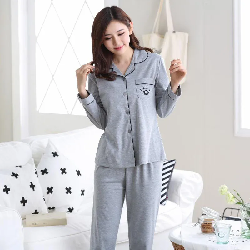 WAVMIT пижамный комплект для женщин осень зима Длинные хлопковые пижамы мать Mujer ночная рубашка для отдыха Свободная Пижама