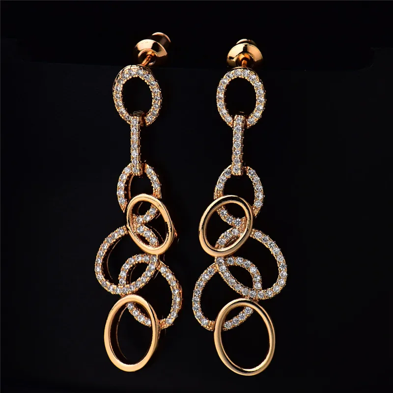 

XIAGAO Unicon Geometric Circle Long Drop Earing for Women Gold-color CZ Zircon Hollow Dangle Earrings Party Jewelry AE024