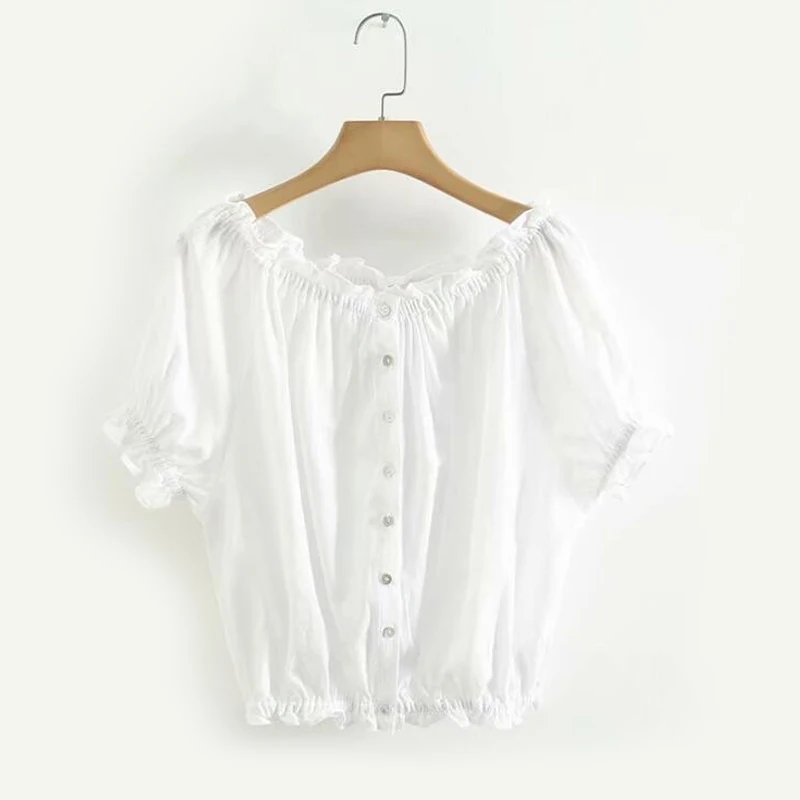 Blusas mujer de moda 2018 Женские топы и блузки белая рубашка с вырезом лодочкой корейские
