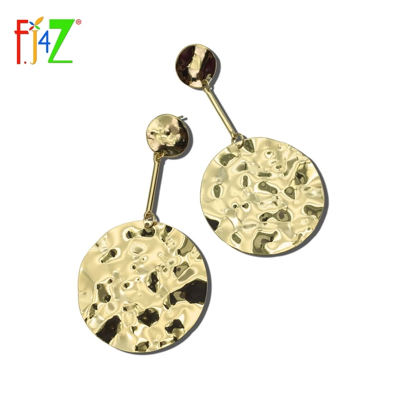 

F.J4Z Hot Shining Attrative T-show Female Metal Dangle Earrings Unique Circle Uneven Golden Earrings For Women Party Jewelry