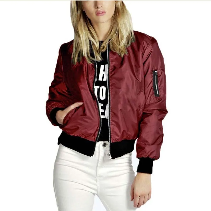 Spring Women Thin Jackets Fashion Basic Bomber Jacket Long Sleeve Coat Casual Stand Collar Slim