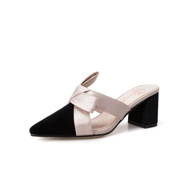 

Women Summer Cool Slippers Suede Ribbon Sandals Bowband Slippers Holiday Hollow Cover Shoes