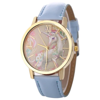 

New Latest Quartz Ladies Analog Casual Wrist Watches Unisex Girls Boys Leather Round Dial Watches Fashion Cute Unicorn Student