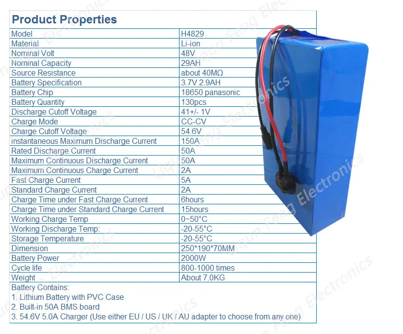 Top Free Shipping Lithium ion Battery Pack 48V 29AH 2000W use For Panasonic 18650 Cell with 2A Charger 50A BMS Electric Bike Battery 1 Top Free Shipping Lithium ion Battery Pack 48V 29AH 2000W use For Panasonic 18650 Cell with 2A Charger 50A BMS Electric Bike Battery 1