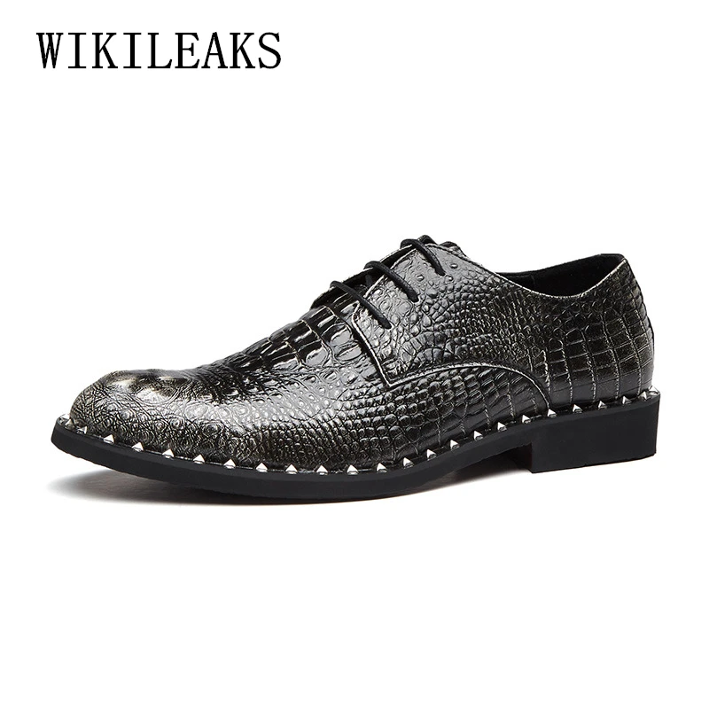 

New Men Business Shoes 2019 Designer Formal Office Wedding Shoes For Men Crocodile Embossed Genuine Leather Oxfords Dress Shoes