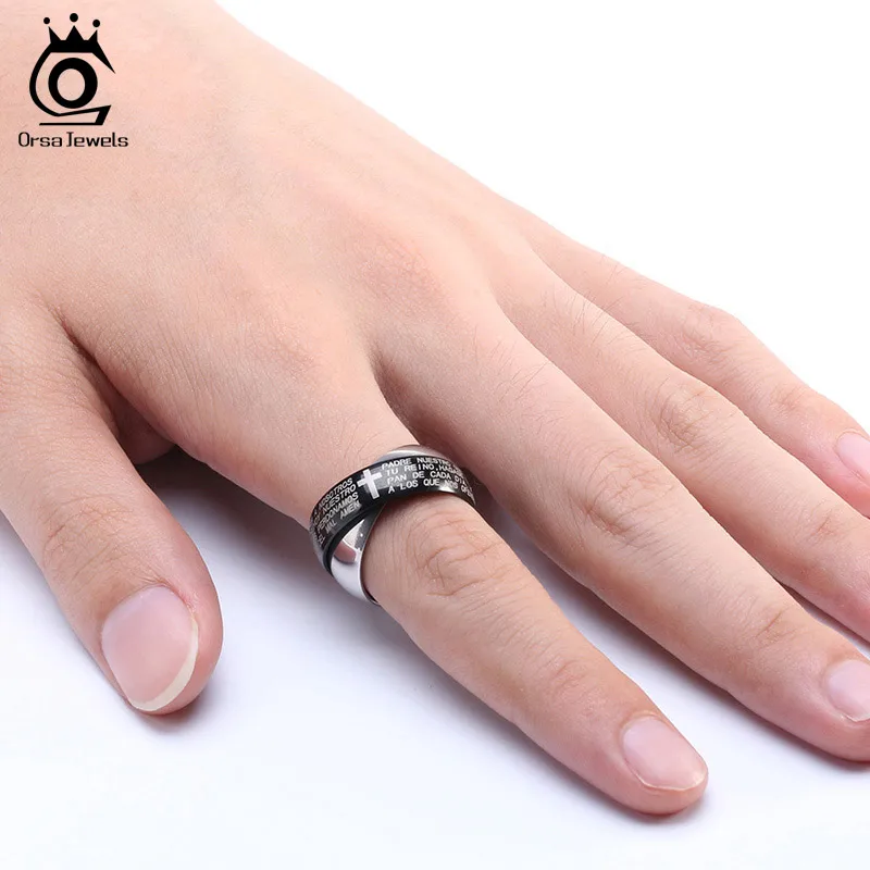 ORSA JEWELS Cool Men's Ring Perfect Polished 316 Stainless Steel Trendy Silver Color Black Color Ring Band Simple Jewelry GTR18