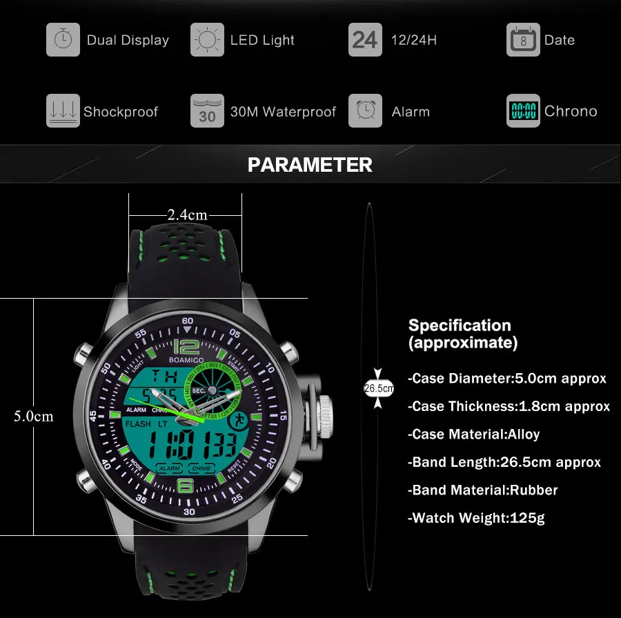 Мужские спортивные часы бренд BOAMIGO военные цифровые часы Аналоговый светодиодный кварцевые часы 30 м водонепроницаемые часы Relogio Masculino