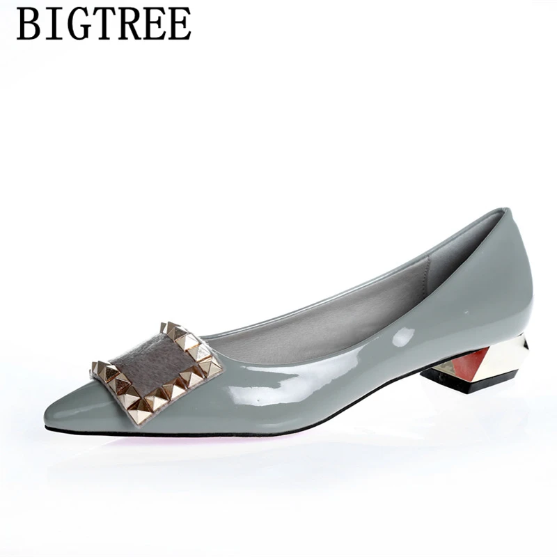 

low heel shoes patent leather wedding shoes bride pointed toe heels fur thick heels pumps women shoes tacones altos mujer sexy