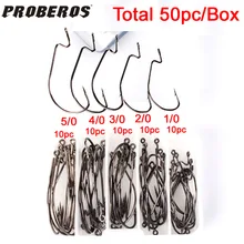 50 шт./кор. червячный зажим Большой крючок рыболовный крючок черный рыболовный крючок Размеры 1/0-5/0 с хранения пласт коробка