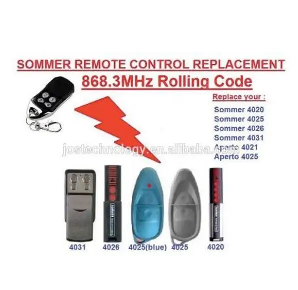 2pcs Sommer 4020 4025 4026 4031 4035 Garage Door Compatible Remote