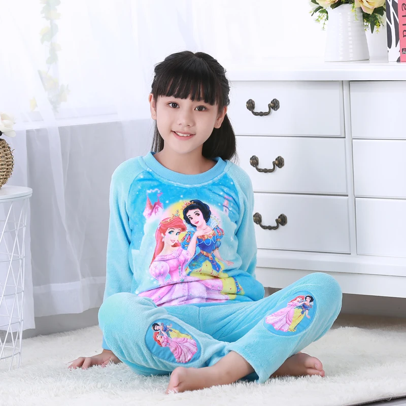 Модные пижамные комплекты для девочек с изображением Анны и Эльзы теплая плюшевая одежда для сна для маленьких девочек детские штаны детская Ночная одежда фланелевые пижамы 9