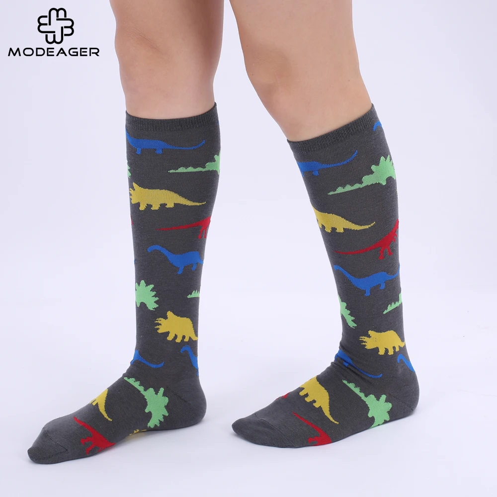 Modeager Fashion Cartoon Cute Cotton Dinosaur Women Knee Socks Novelty