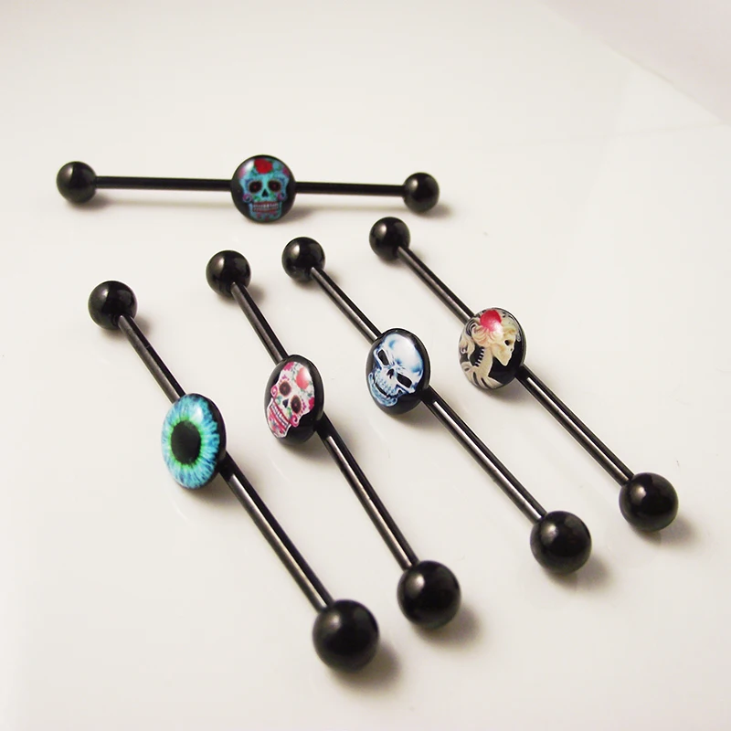 Black Stainless Steel Head Skull Eye Industrial Barbell Ear Tragus