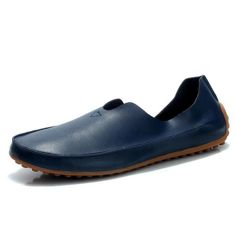 Повседневная мужская и женская обувь дышащие мужские кожаные туфли-лоферы, обувь для влюбленных пар мужские кожаные кроссовки без застежки на плоской подошве, размеры 36-46 - Цвет: Синий