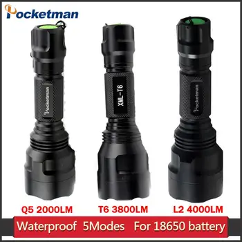 

New Led Flashlight XML T6 XML L2 Q5 Waterproof 18650 battery touch camping bicycle flash light ZK50