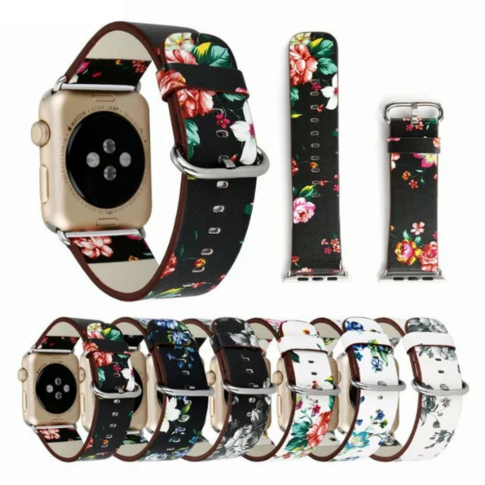 

EIMO Leather Strap for Apple Watch band 42mm 38mm iwatch strap 44mm 40mm Floral Printed bracelet belt for apple watch 4 3