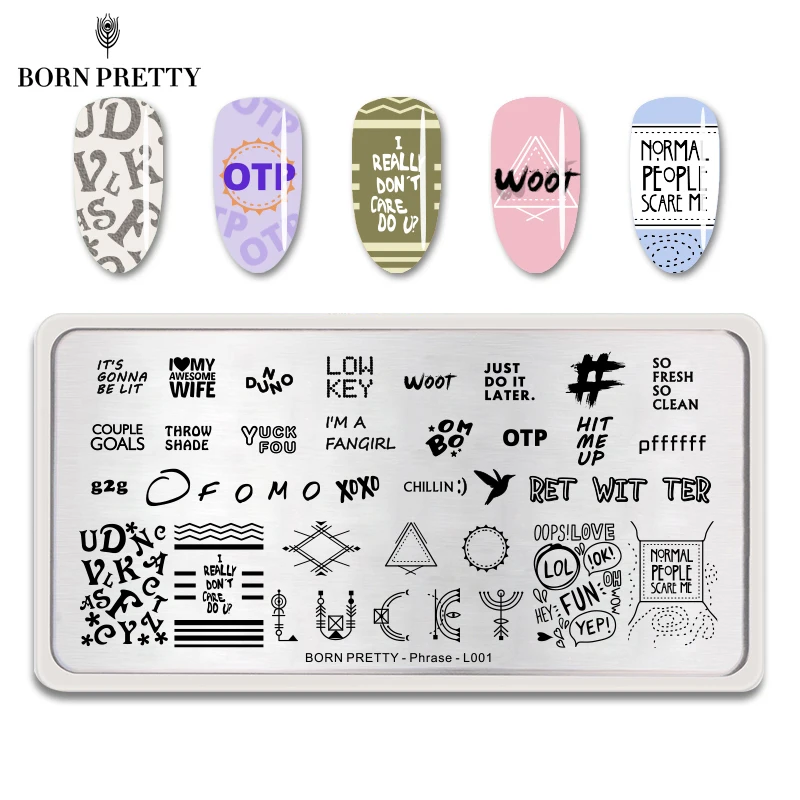 

BORN PRETTY Phrase Letters Nail Stamping Plate Geometric Pattern Rectangle Nail Art Stamp Image Template