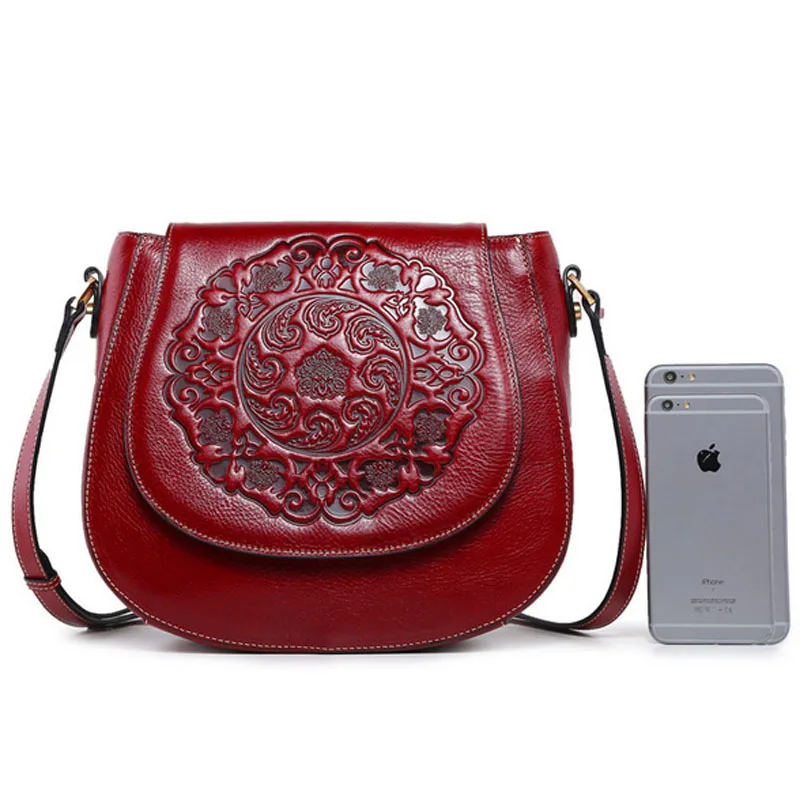 Женские сумки на плечо из натуральной кожи в стиле ретро с тиснением в китайском стиле, круговой слинг, сумка через плечо, сумка-тоут