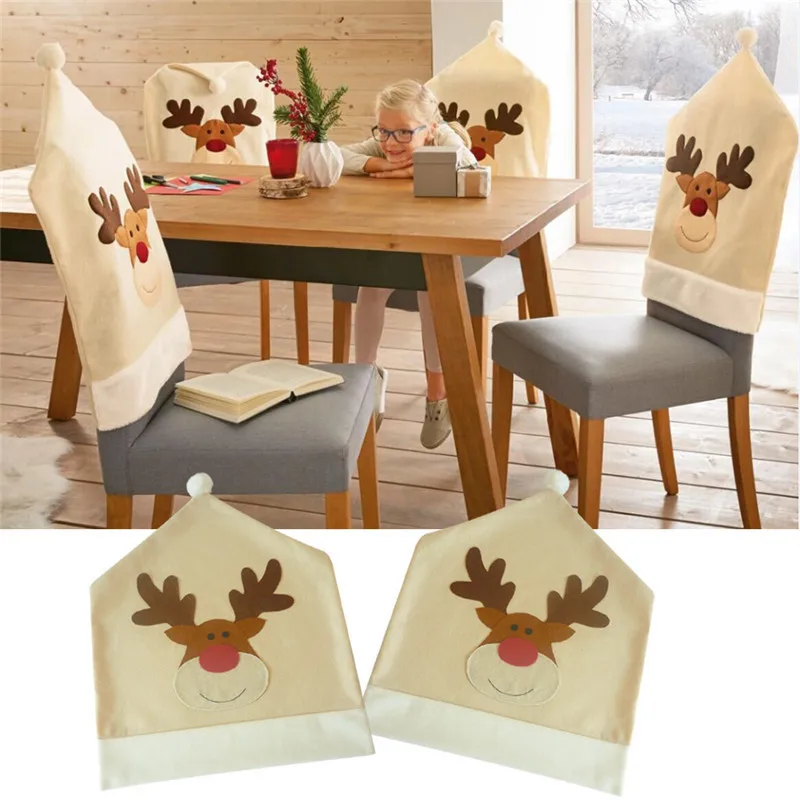 1pc Christmas Elk Dining Chair Cover Christmas Home Kitchen Dinner