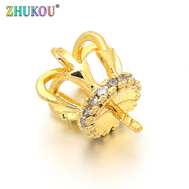 

9*12mm Brass Cubic Zirconia Flower Crown Charms Beads for Diy Jewelry Findings, Hole: 1.5mm, Model: VD110
