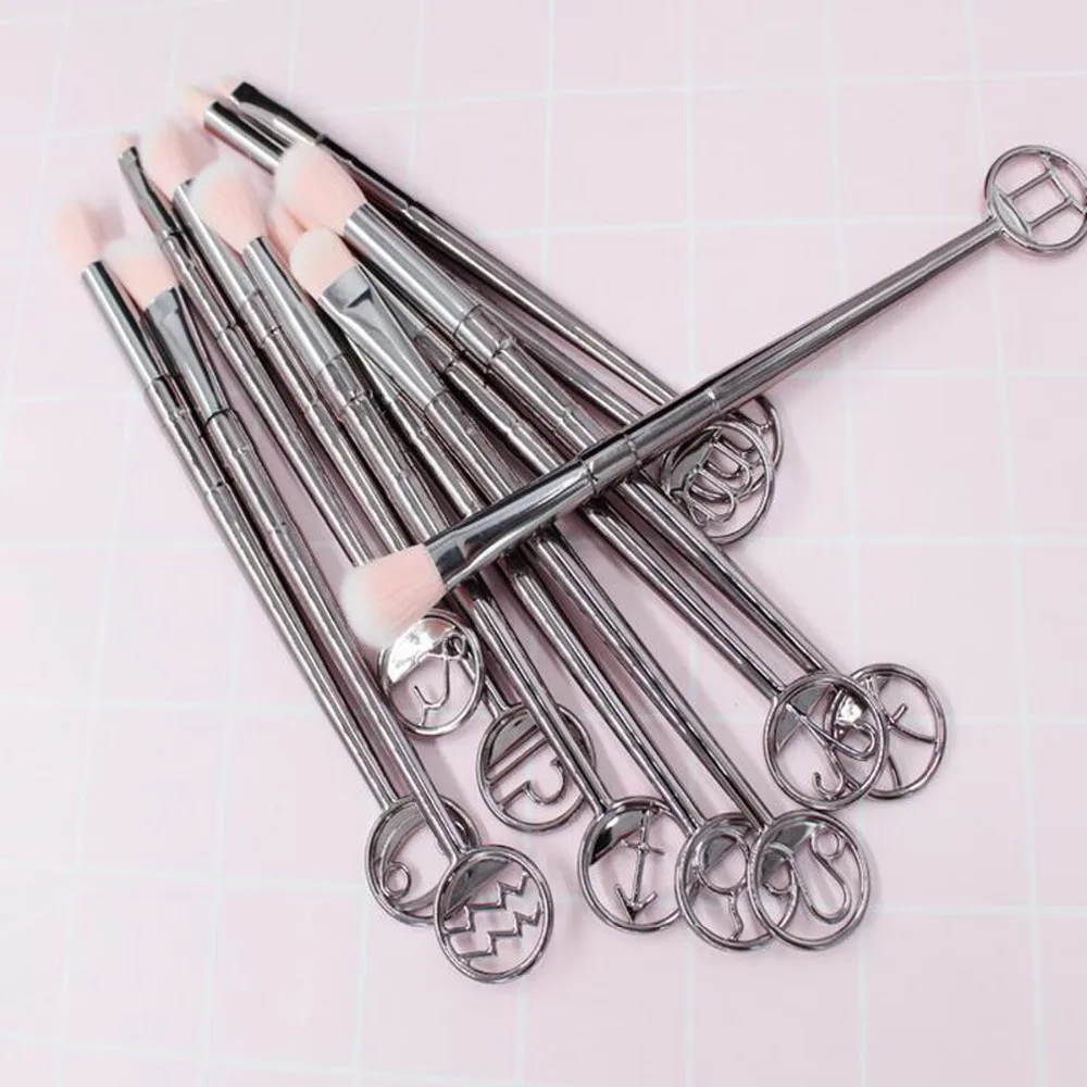 Pincéis de Maquiagem Ferramenta de Fibra Conjunto Punho Plástico Corar Sombra Sobrancelha Escova Cosmética Sintética Macia Constelações 12 Pçs - Set 3 Punho Plástico Corar Sombra Sobrancelha Escova Cosmética