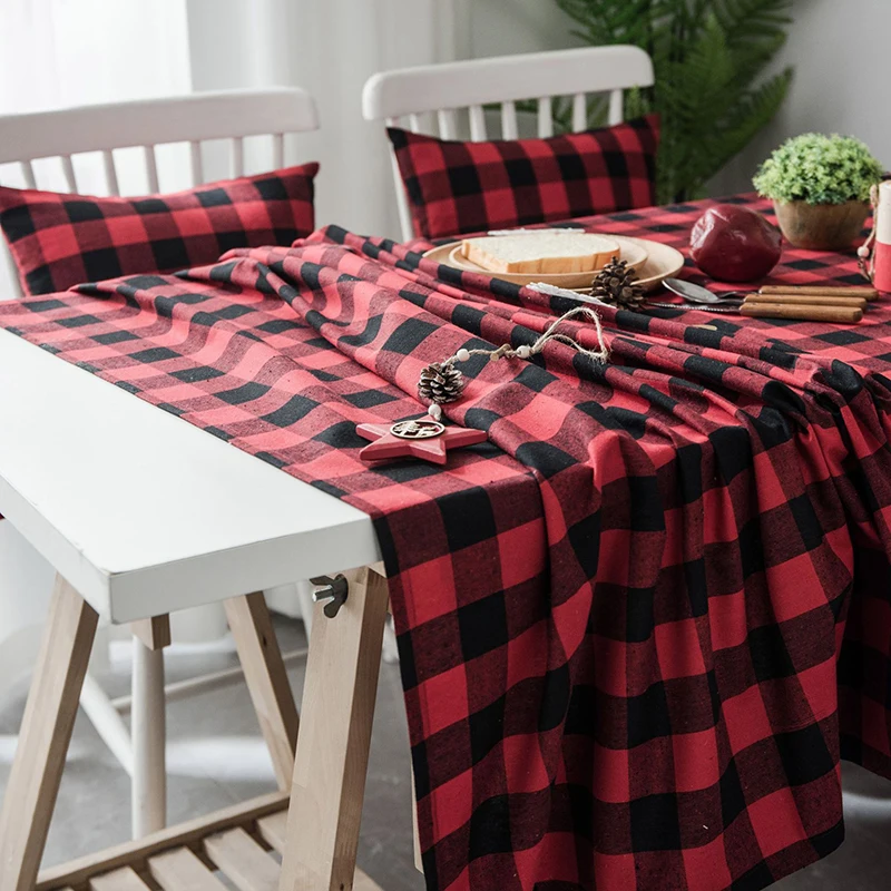

Simanfei Cotton and linen Table cloth Country Style Plaid Print Rectangle Table Cover Tablecloth Home Kitchen Decoration
