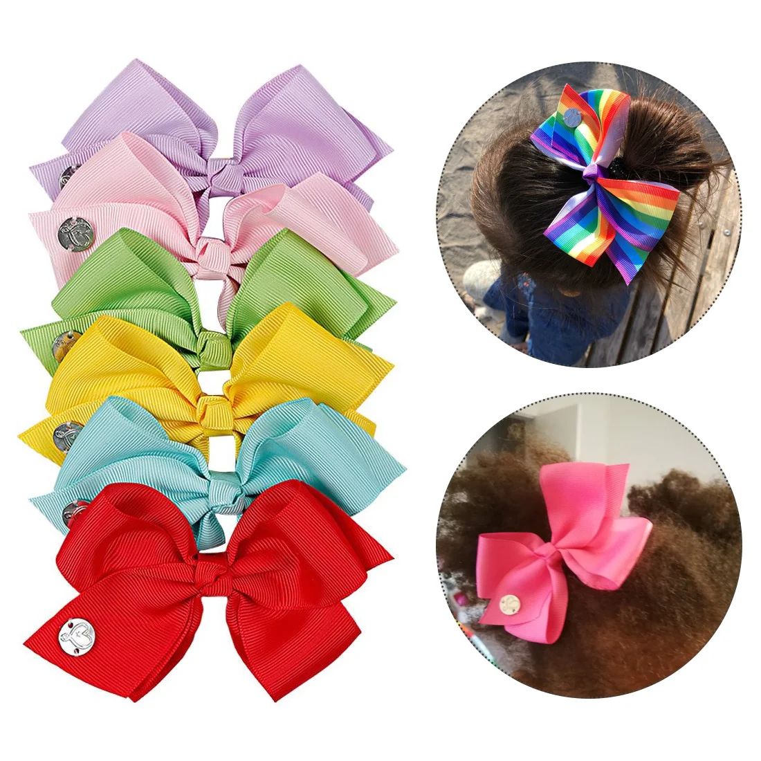 

For Girls Handmade Boutique Hair Clip Bows Rainbow Printed Knot Ribbon Bow Children Hair Accessories