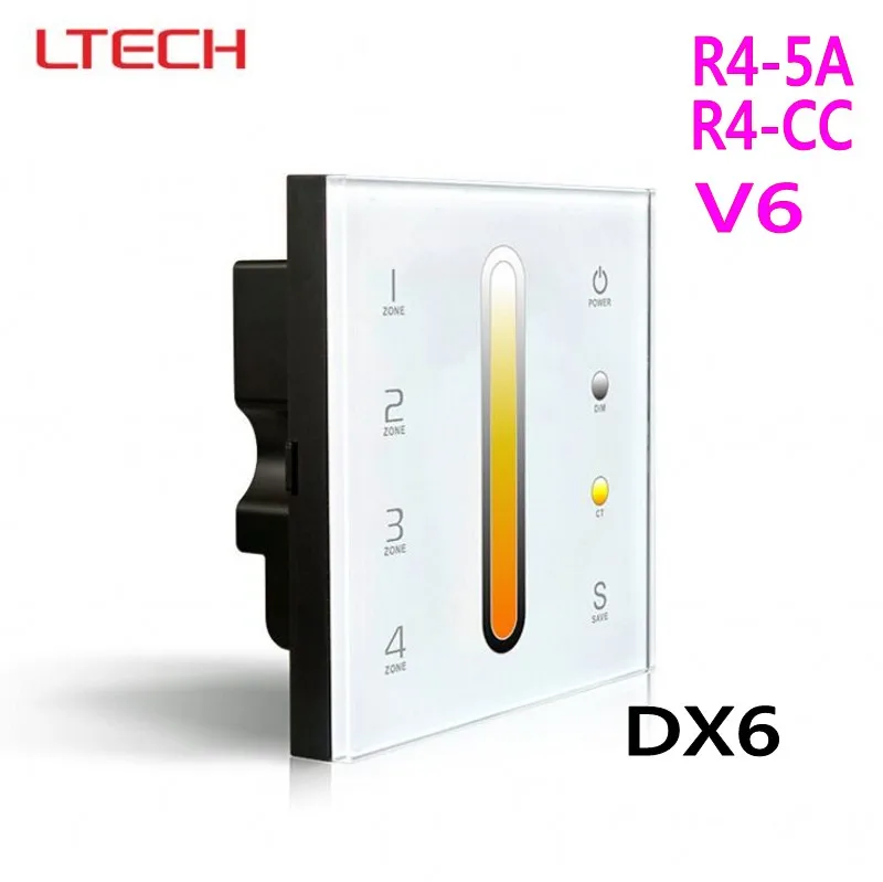 LTECH DX6 DMX512 4 Zones Wall mounted Glass Touch Panel CT Dual Color