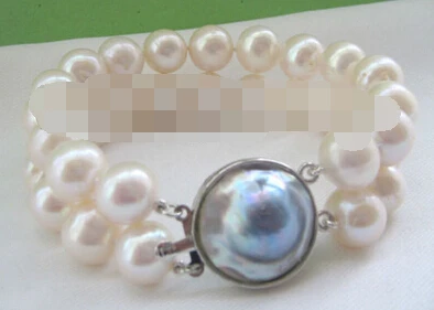 

Miss charm Jew.199 2row 8" 11-12mm white round freshwater pearl bracelet-925 silver blister pearl