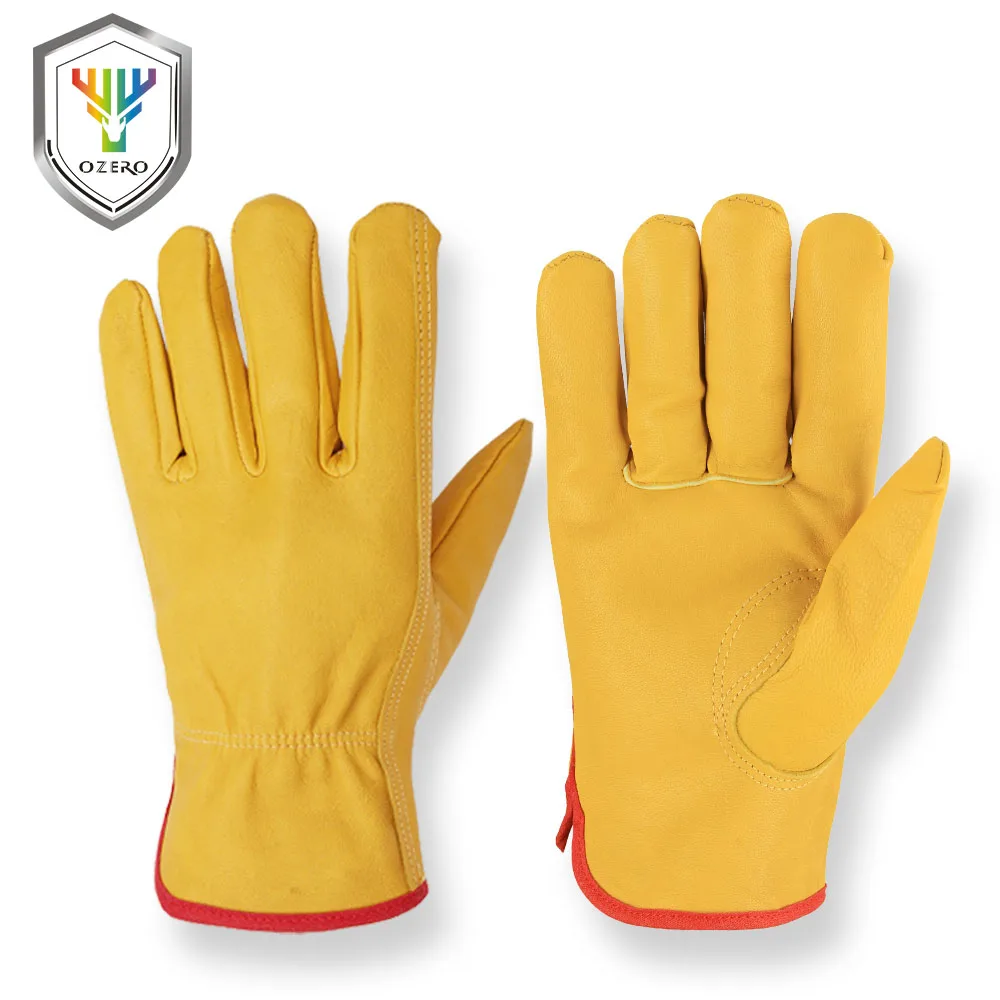 

OZERO Men Work Gloves Leather Security Protection Safety Cutting Working Repairman Garage Racing Gloves Motorbike For Men 5010