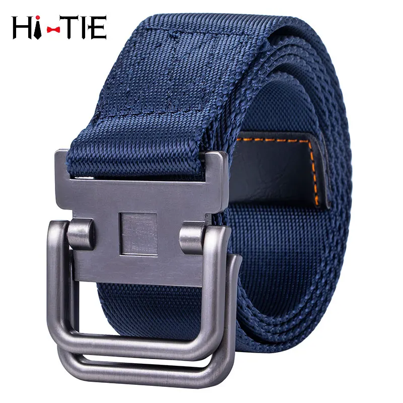 

Hi-Tie Men Metal Ring Buckle Adjutable Belt Male Army Tactical Waist Canvas Belts Thicken Cummerbunds High Quality Strap Blue